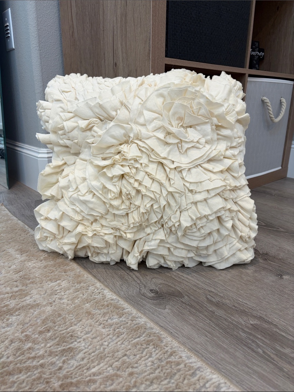 Amazon Cream Floral Ruffle Accent Pillow